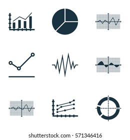 Set Of Graphs, Diagrams And Statistics Icons. Premium Quality Symbol Collection. Icons Can Be Used For Web, App And UI Design.