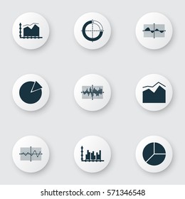 Set Of Graphs, Diagrams And Statistics Icons. Premium Quality Symbol Collection. Icons Can Be Used For Web, App And UI Design.