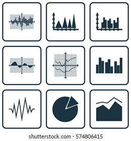 Set Of Graphs, Diagrams And Statistics Icons. Premium Quality Symbol Collection. Icons Can Be Used For Web, App And UI Design.