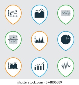 Set Of Graphs, Diagrams And Statistics Icons. Premium Quality Symbol Collection. Icons Can Be Used For Web, App And UI Design.