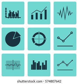 Set Of Graphs, Diagrams And Statistics Icons. Premium Quality Symbol Collection. Icons Can Be Used For Web, App And UI Design.