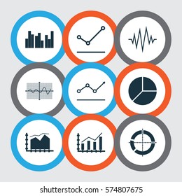 Set Of Graphs, Diagrams And Statistics Icons. Premium Quality Symbol Collection. Icons Can Be Used For Web, App And UI Design.