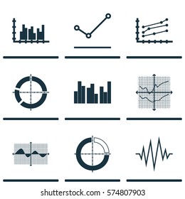 Set Of Graphs, Diagrams And Statistics Icons. Premium Quality Symbol Collection. Icons Can Be Used For Web, App And UI Design.
