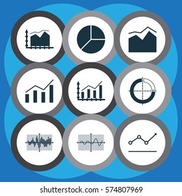 Set Of Graphs, Diagrams And Statistics Icons. Premium Quality Symbol Collection. Icons Can Be Used For Web, App And UI Design.