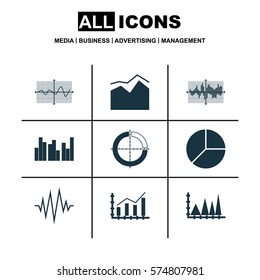 Set Of Graphs, Diagrams And Statistics Icons. Premium Quality Symbol Collection. Icons Can Be Used For Web, App And UI Design.