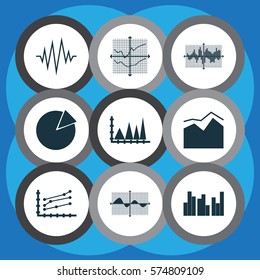 Set Of Graphs, Diagrams And Statistics Icons. Premium Quality Symbol Collection. Icons Can Be Used For Web, App And UI Design.