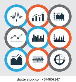 Set Of Graphs, Diagrams And Statistics Icons. Premium Quality Symbol Collection. Icons Can Be Used For Web, App And UI Design.