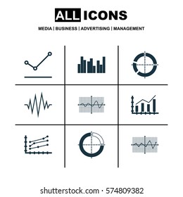 Set Of Graphs, Diagrams And Statistics Icons. Premium Quality Symbol Collection. Icons Can Be Used For Web, App And UI Design.