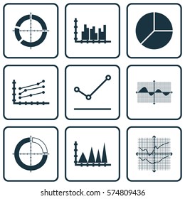 Set Of Graphs, Diagrams And Statistics Icons. Premium Quality Symbol Collection. Icons Can Be Used For Web, App And UI Design.