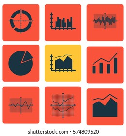 Set Of Graphs, Diagrams And Statistics Icons. Premium Quality Symbol Collection. Icons Can Be Used For Web, App And UI Design.