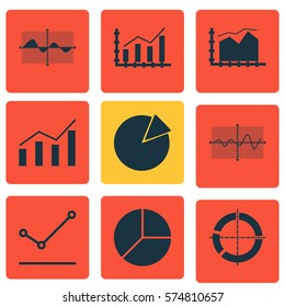 Set Of Graphs, Diagrams And Statistics Icons. Premium Quality Symbol Collection. Icons Can Be Used For Web, App And UI Design.