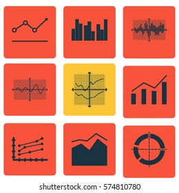 Set Of Graphs, Diagrams And Statistics Icons. Premium Quality Symbol Collection. Icons Can Be Used For Web, App And UI Design.