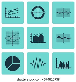 Set Of Graphs, Diagrams And Statistics Icons. Premium Quality Symbol Collection. Icons Can Be Used For Web, App And UI Design.