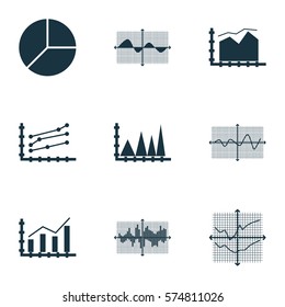 Set Of Graphs, Diagrams And Statistics Icons. Premium Quality Symbol Collection. Icons Can Be Used For Web, App And UI Design.