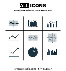 Set Of Graphs, Diagrams And Statistics Icons. Premium Quality Symbol Collection. Icons Can Be Used For Web, App And UI Design.