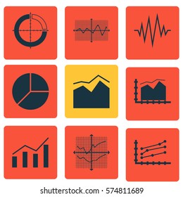 Set Of Graphs, Diagrams And Statistics Icons. Premium Quality Symbol Collection. Icons Can Be Used For Web, App And UI Design.