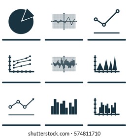 Set Of Graphs, Diagrams And Statistics Icons. Premium Quality Symbol Collection. Icons Can Be Used For Web, App And UI Design.