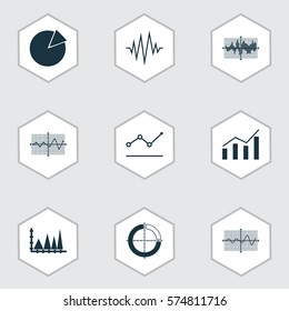 Set Of Graphs, Diagrams And Statistics Icons. Premium Quality Symbol Collection. Icons Can Be Used For Web, App And UI Design.