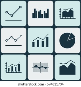 Set Of Graphs, Diagrams And Statistics Icons. Premium Quality Symbol Collection. Icons Can Be Used For Web, App And UI Design.