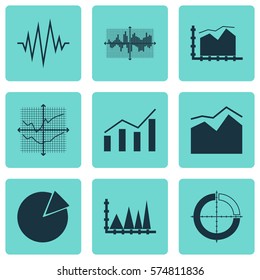 Set Of Graphs, Diagrams And Statistics Icons. Premium Quality Symbol Collection. Icons Can Be Used For Web, App And UI Design.