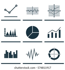 Set Of Graphs, Diagrams And Statistics Icons. Premium Quality Symbol Collection. Icons Can Be Used For Web, App And UI Design.