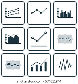 Set Of Graphs, Diagrams And Statistics Icons. Premium Quality Symbol Collection. Icons Can Be Used For Web, App And UI Design.
