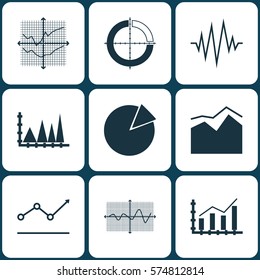 Set Of Graphs, Diagrams And Statistics Icons. Premium Quality Symbol Collection. Icons Can Be Used For Web, App And UI Design.