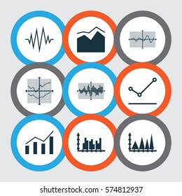 Set Of Graphs, Diagrams And Statistics Icons. Premium Quality Symbol Collection. Icons Can Be Used For Web, App And UI Design.