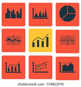 Set Of Graphs, Diagrams And Statistics Icons. Premium Quality Symbol Collection. Icons Can Be Used For Web, App And UI Design.