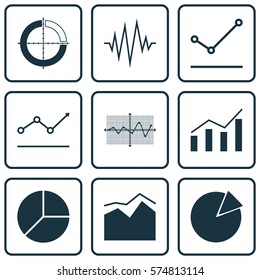 Set Of Graphs, Diagrams And Statistics Icons. Premium Quality Symbol Collection. Icons Can Be Used For Web, App And UI Design.