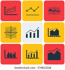 Set Of Graphs, Diagrams And Statistics Icons. Premium Quality Symbol Collection. Icons Can Be Used For Web, App And UI Design.