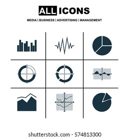 Set Of Graphs, Diagrams And Statistics Icons. Premium Quality Symbol Collection. Icons Can Be Used For Web, App And UI Design.
