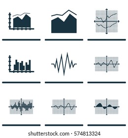 Set Of Graphs, Diagrams And Statistics Icons. Premium Quality Symbol Collection. Icons Can Be Used For Web, App And UI Design.
