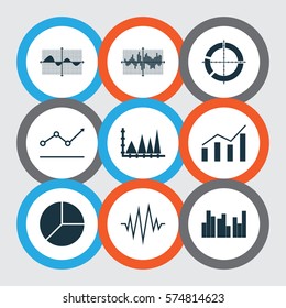 Set Of Graphs, Diagrams And Statistics Icons. Premium Quality Symbol Collection. Icons Can Be Used For Web, App And UI Design.