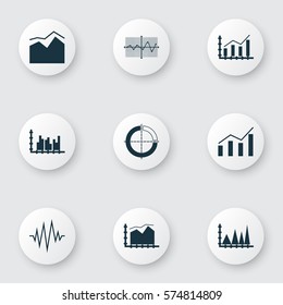 Set Of Graphs, Diagrams And Statistics Icons. Premium Quality Symbol Collection. Icons Can Be Used For Web, App And UI Design.