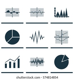 Set Of Graphs, Diagrams And Statistics Icons. Premium Quality Symbol Collection. Icons Can Be Used For Web, App And UI Design.