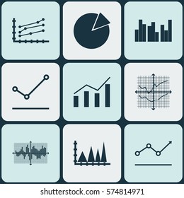Set Of Graphs, Diagrams And Statistics Icons. Premium Quality Symbol Collection. Icons Can Be Used For Web, App And UI Design.