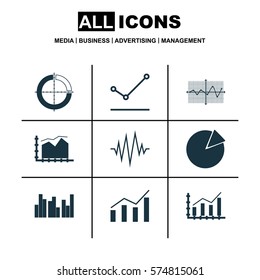 Set Of Graphs, Diagrams And Statistics Icons. Premium Quality Symbol Collection. Icons Can Be Used For Web, App And UI Design.