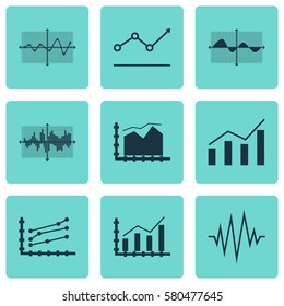 Set Of Graphs, Diagrams And Statistics Icons. Premium Quality Symbol Collection. Icons Can Be Used For Web, App And UI Design.