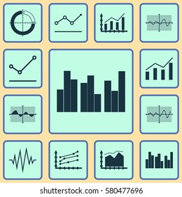 Set Of Graphs, Diagrams And Statistics Icons. Premium Quality Symbol Collection. Icons Can Be Used For Web, App And UI Design.