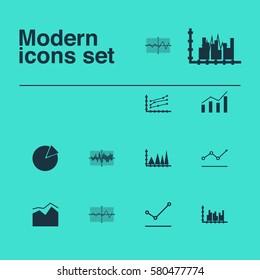 Set Of Graphs, Diagrams And Statistics Icons. Premium Quality Symbol Collection. Icons Can Be Used For Web, App And UI Design.
