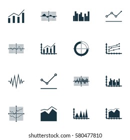 Set Of Graphs, Diagrams And Statistics Icons. Premium Quality Symbol Collection. Icons Can Be Used For Web, App And UI Design.
