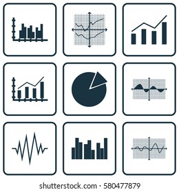 Set Of Graphs, Diagrams And Statistics Icons. Premium Quality Symbol Collection. Icons Can Be Used For Web, App And UI Design.