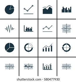 Set Of Graphs, Diagrams And Statistics Icons. Premium Quality Symbol Collection. Icons Can Be Used For Web, App And UI Design.