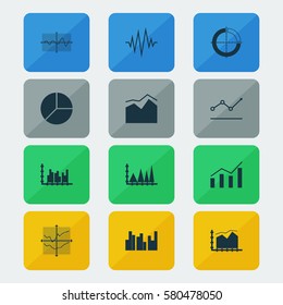 Set Of Graphs, Diagrams And Statistics Icons. Premium Quality Symbol Collection. Icons Can Be Used For Web, App And UI Design.