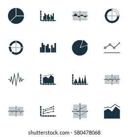 Set Of Graphs, Diagrams And Statistics Icons. Premium Quality Symbol Collection. Icons Can Be Used For Web, App And UI Design.