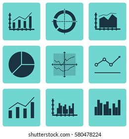 Set Of Graphs, Diagrams And Statistics Icons. Premium Quality Symbol Collection. Icons Can Be Used For Web, App And UI Design.