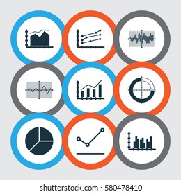 Set Of Graphs, Diagrams And Statistics Icons. Premium Quality Symbol Collection. Icons Can Be Used For Web, App And UI Design.