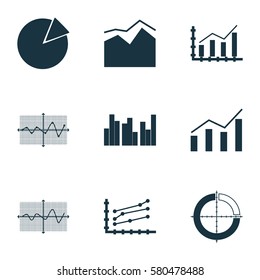 Set Of Graphs, Diagrams And Statistics Icons. Premium Quality Symbol Collection. Icons Can Be Used For Web, App And UI Design.