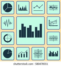 Set Of Graphs, Diagrams And Statistics Icons. Premium Quality Symbol Collection. Icons Can Be Used For Web, App And UI Design.